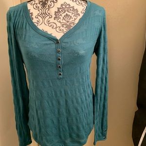 Guess green striped Henley with snaps size large